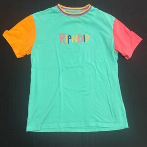Ripndip Colorblock T-Shirt Teal Orange Pink Embroidered Logo Mens Large